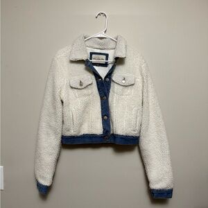 White and Blue Sherpa Denim Jacket